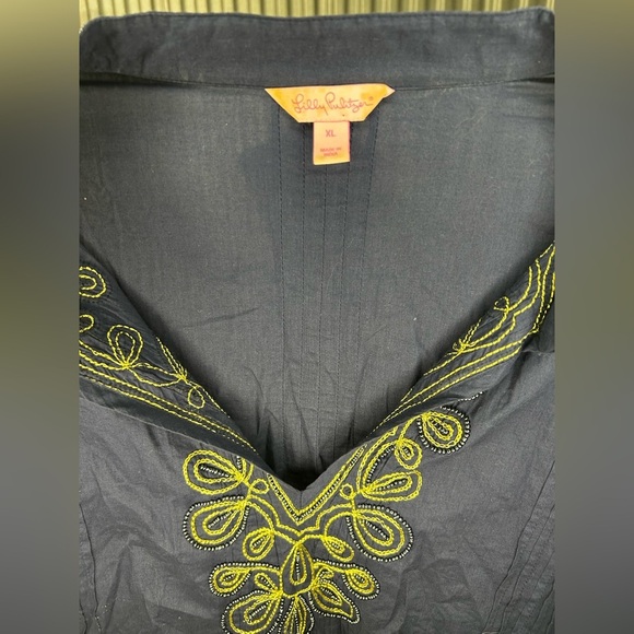 Women’s Lilly Pulitzer Blue Gold Long Sleeve Midi Bohemian Dress Designer XL - Picture 3 of 4